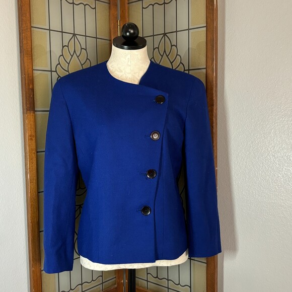 Vintage Pendleton 80's 100% Wool Blue Button Up Shoulder Pads Blazer Size 6 - Picture 1 of 12
